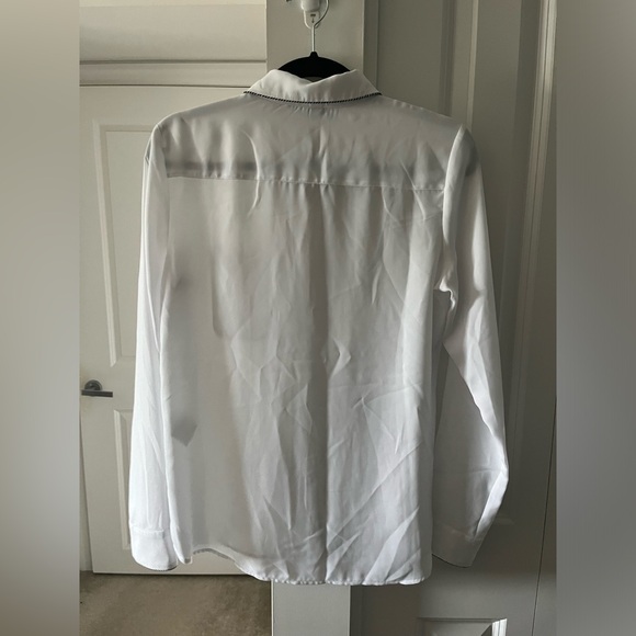 Esprit | Semi-Sheer White Button Down Blouse with Black Trim | Size Small - Picture 4 of 6